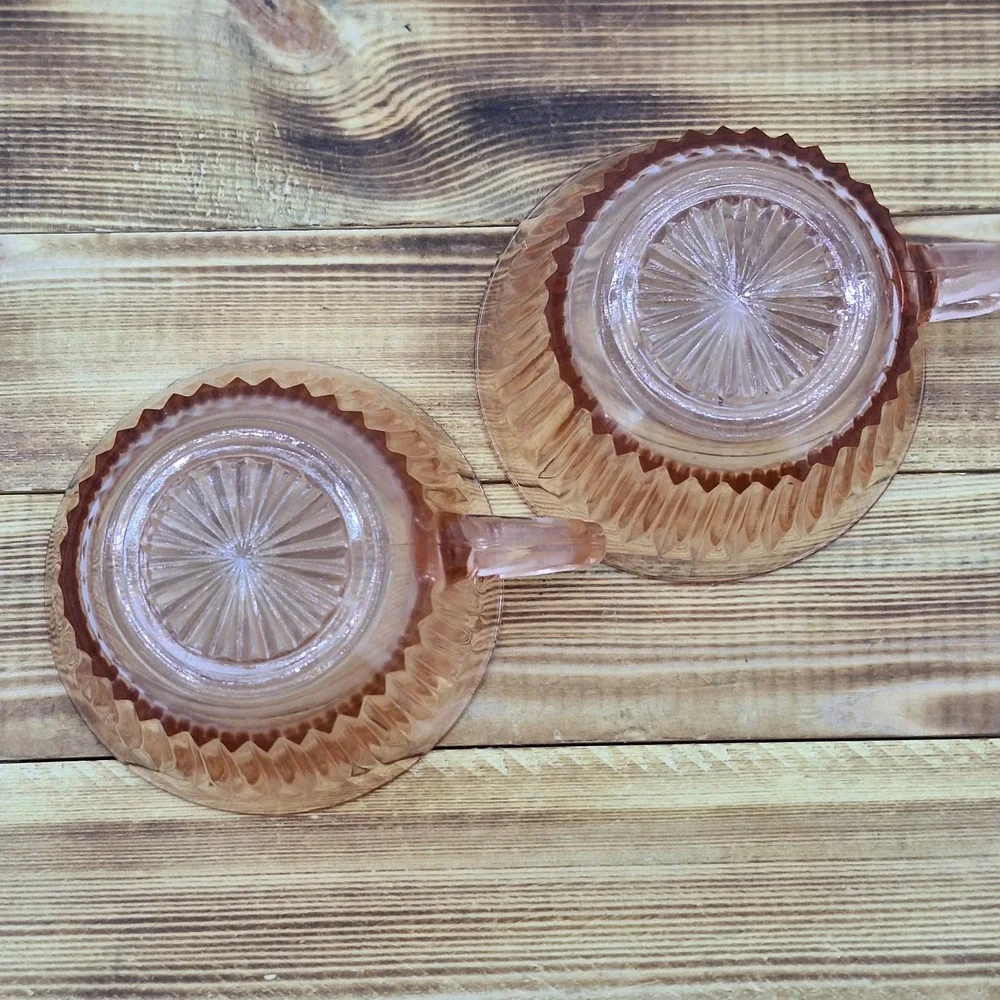 2 Vintage Anchor Hocking Queen Mary Ribbed Pink Depression Glass Cups 3 3/4" - Picture 7 of 10